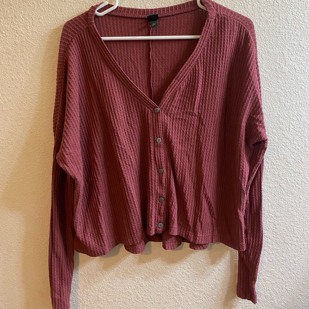Maroon Long Sleeve Button Up